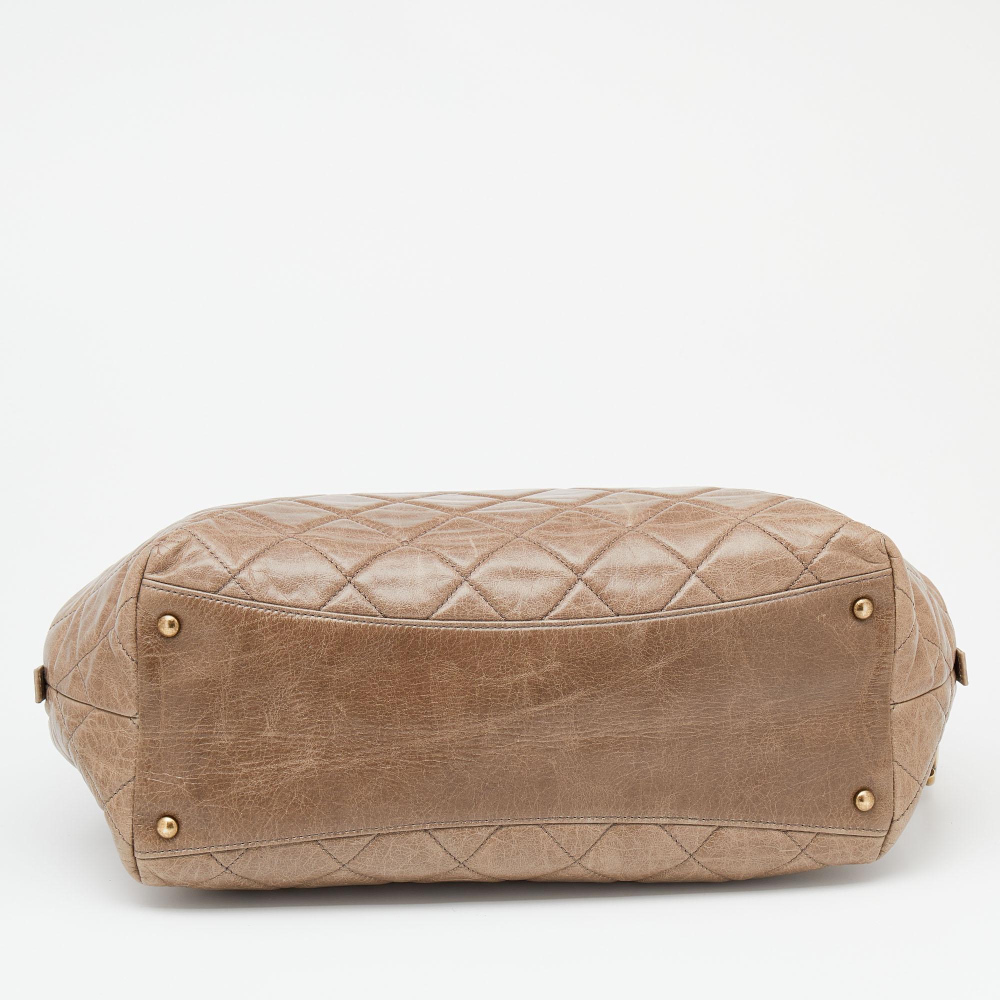 Chanel Dark Beige Quilted Leather Castle Rock Bowling Bag In Good Condition In Dubai, Al Qouz 2