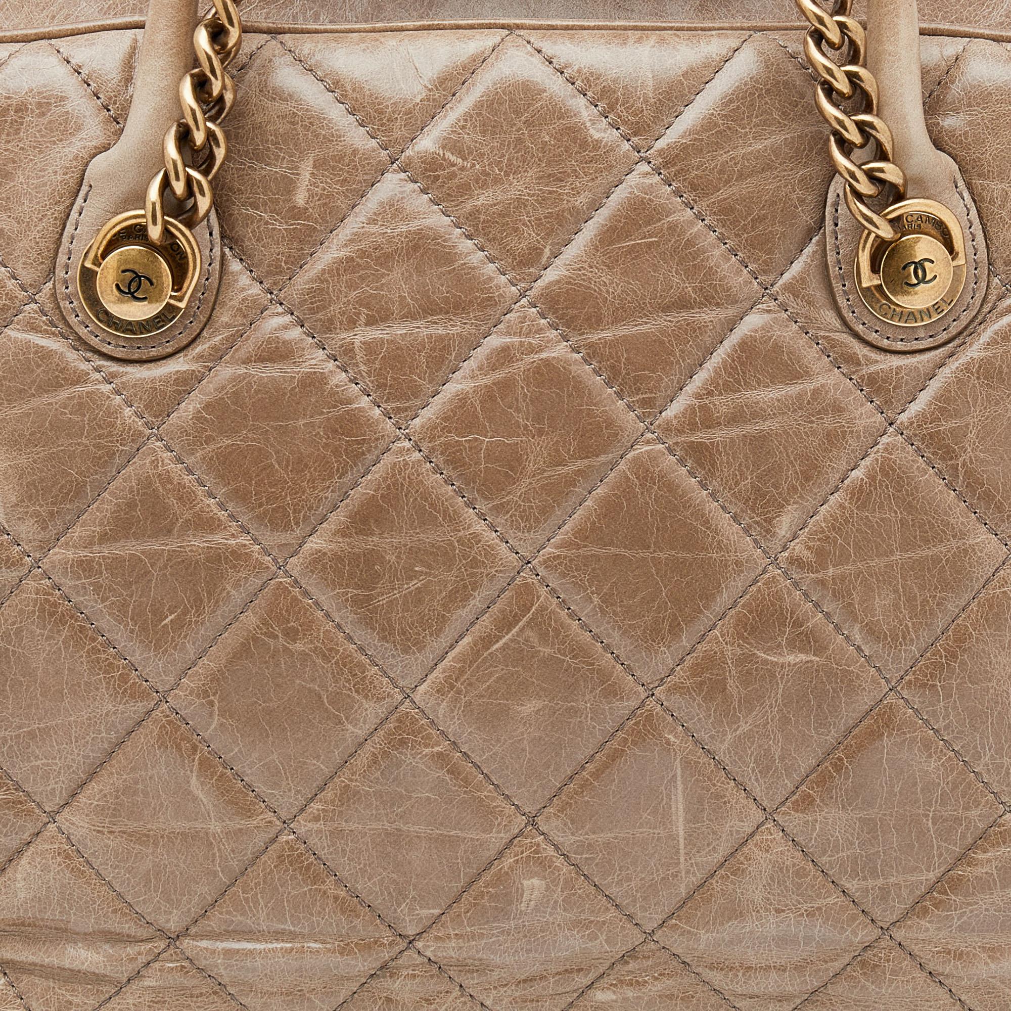 Chanel Dark Beige Quilted Leather Castle Rock Bowling Bag 2