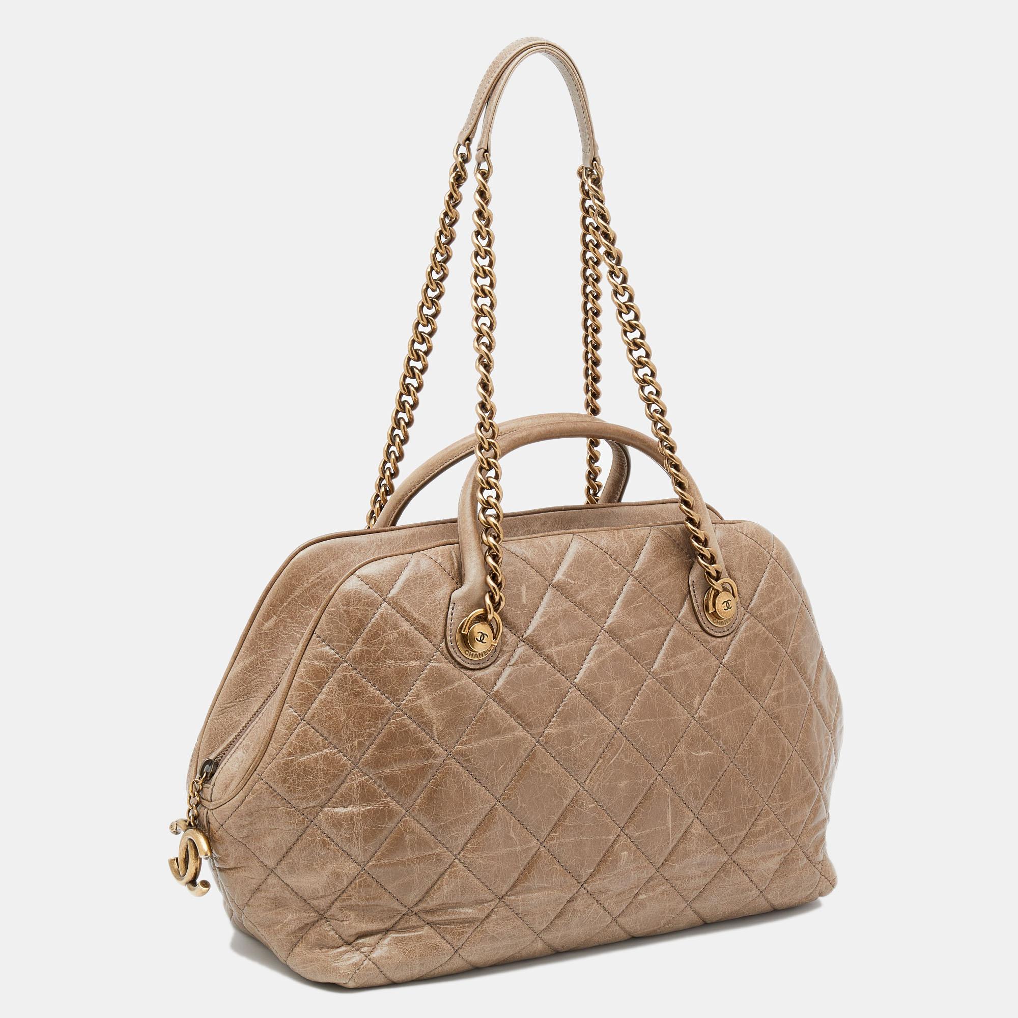 Chanel Dark Beige Quilted Leather Castle Rock Bowling Bag 3