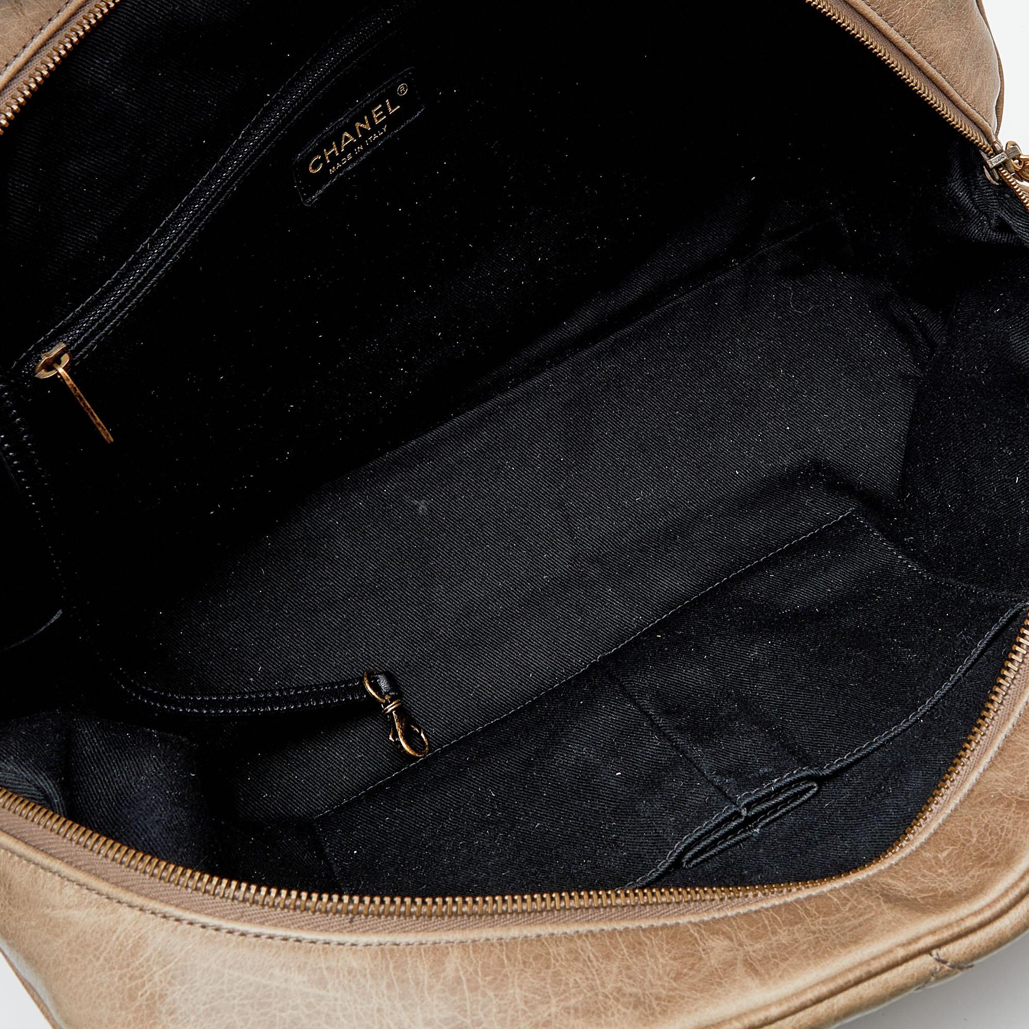 Chanel Dark Beige Quilted Leather Castle Rock Bowling Bag 1