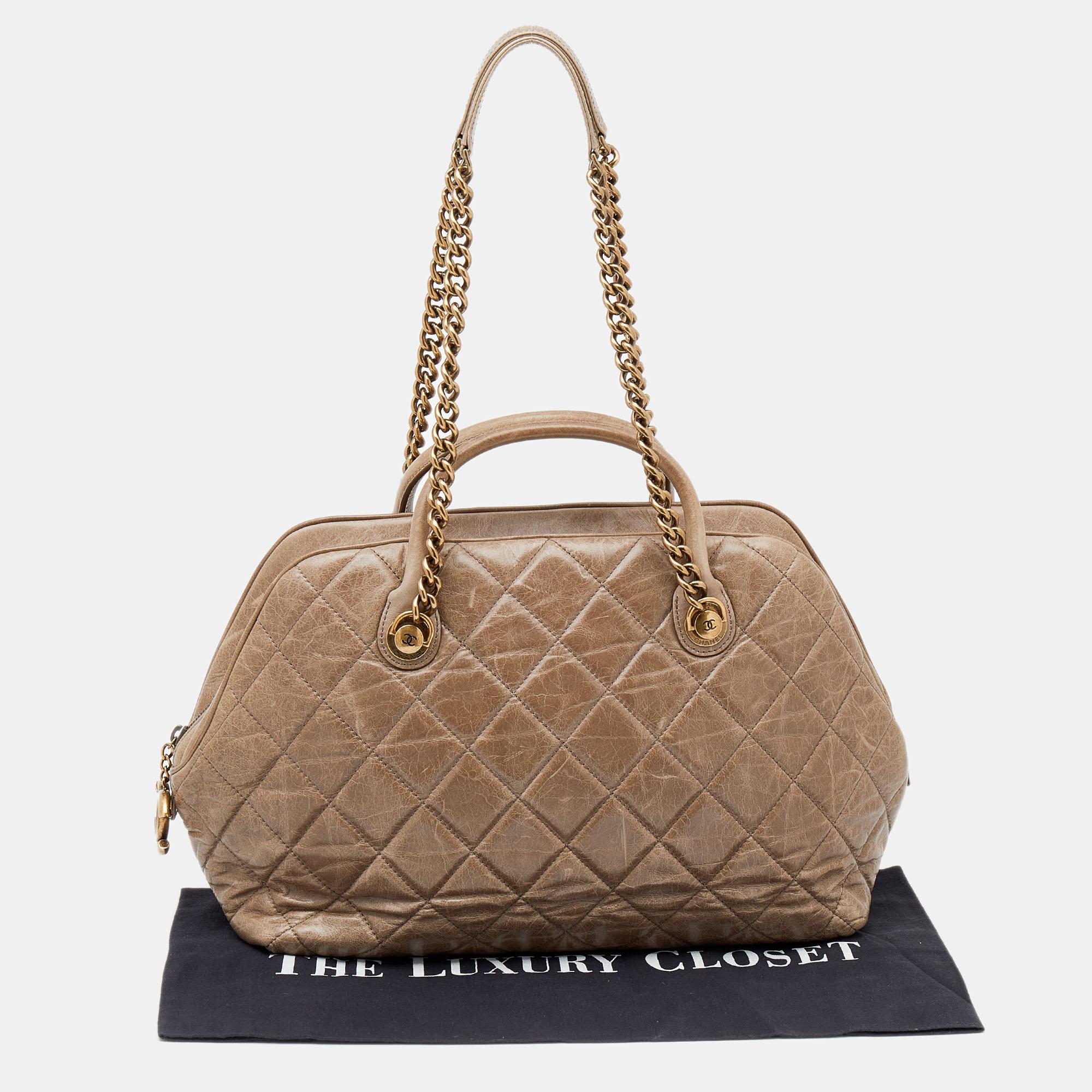 Chanel Dark Beige Quilted Leather Castle Rock Bowling Bag 4