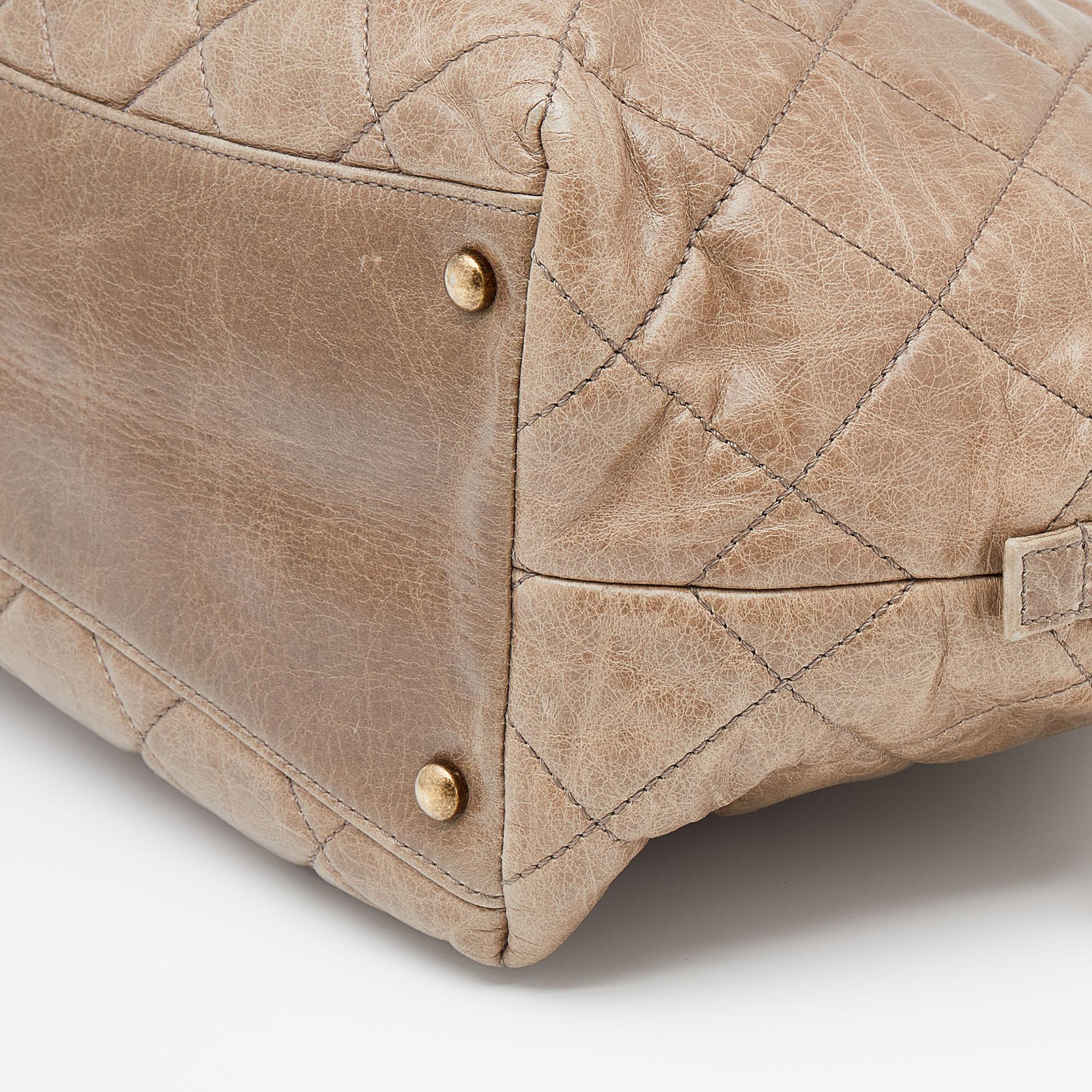 Chanel Dark Beige Quilted Leather Castle Rock Bowling Bag 3