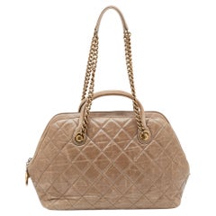 Chanel Dark Beige Quilted Leather Castle Rock Bowling Bag