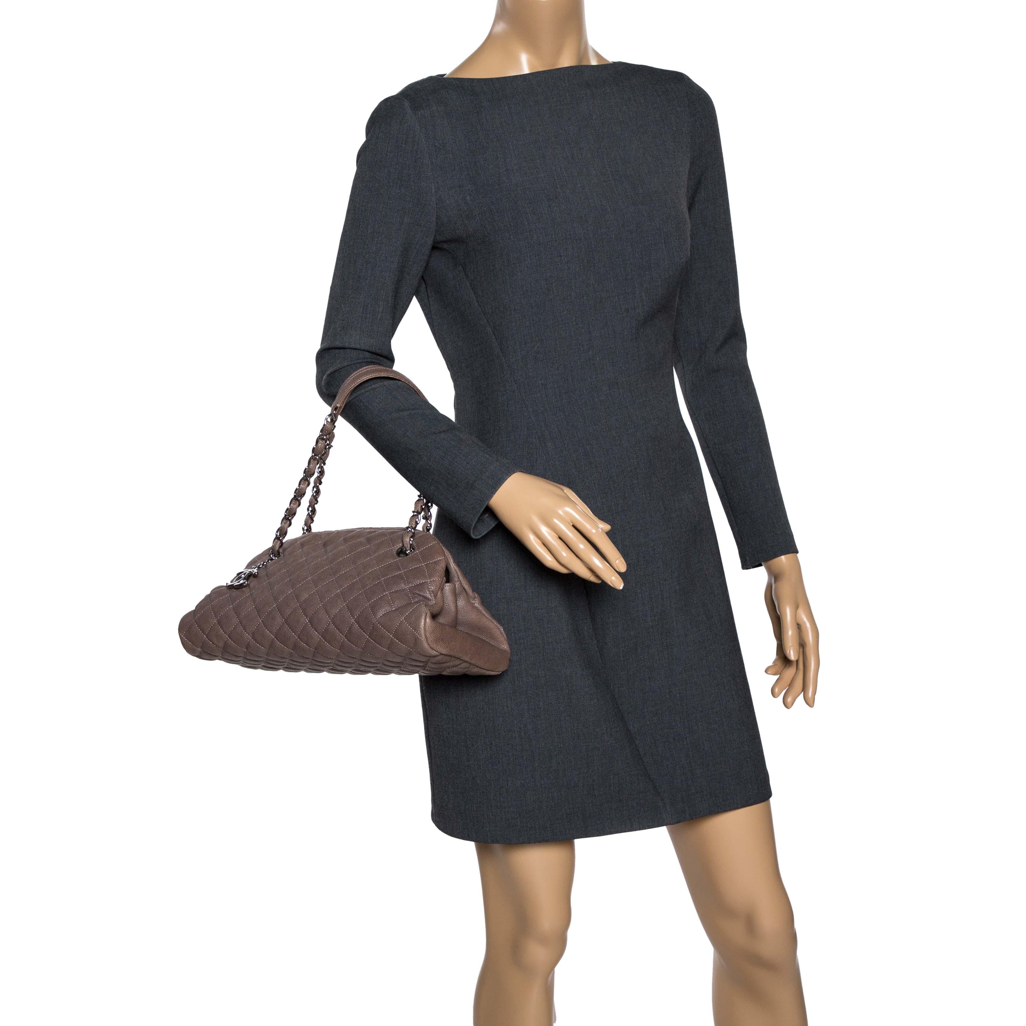 Chanel Dark Beige Quilted Leather Medium Just Mademoiselle Bowler Bag In Good Condition In Dubai, Al Qouz 2