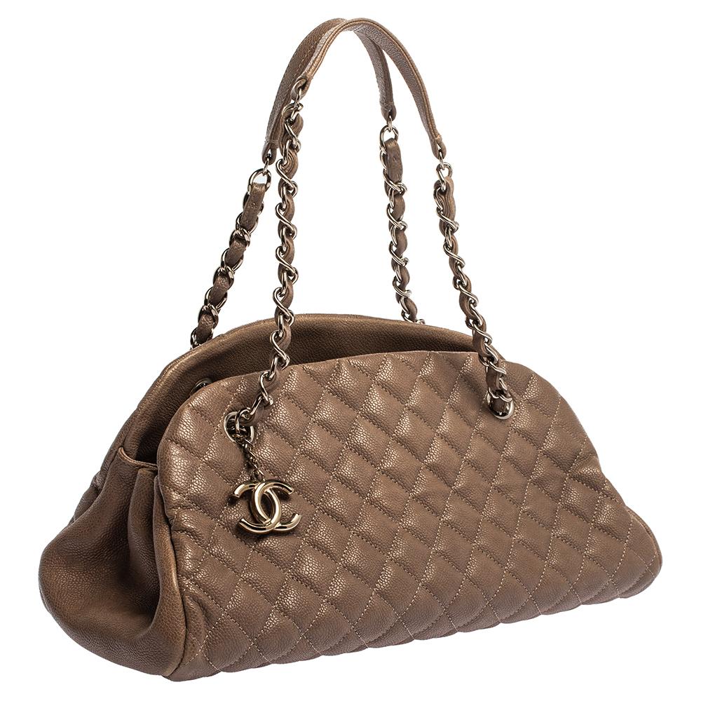 Chanel Dark Beige Quilted Leather Medium Just Mademoiselle Bowler Bag In Good Condition In Dubai, Al Qouz 2