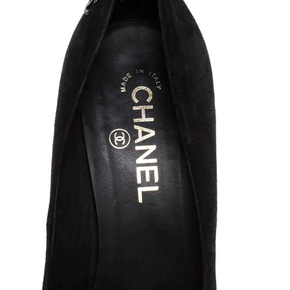 Chanel Dark Black Suede and Black Patent Leather Cap Toe Platform Pumps Size 40 1