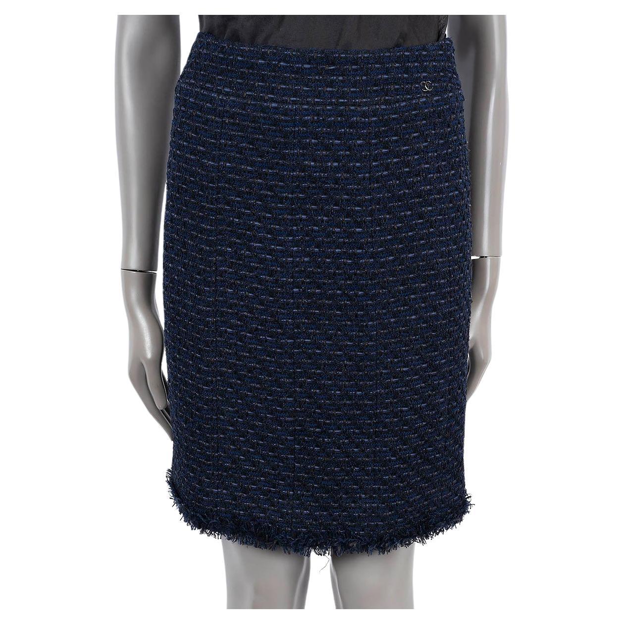 CHANEL dark blue & black 2006 06C LUREX TWEED Skirt 38 S