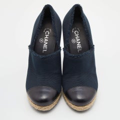 Chanel Dark Blue/Black Canvas and Leather Cap Toe Espadrilles Clogs Size 40
