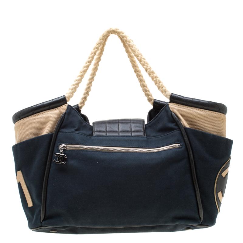 Chanel Dark Blue/Black Cruise Rope Canvas and Leather Cabas Tote For ...