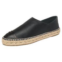 Chanel Dark Blue/Black Leather CC Cap Toe Espadrille Flats Size 39