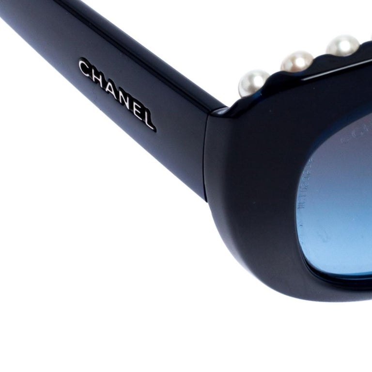 Chanel Dark Blue/ Blue Gradient 6038-H Pearl Embellished Cat Eye Sunglasses