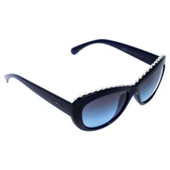 Chanel Dunkelblau/Blauverlauf 6038-H Perlenbesetzte Cat Eye Sonnenbrille