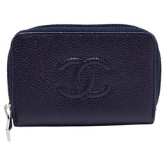 Chanel Dark Blue Caviar Leather CC Timeless Zip Around Wallet