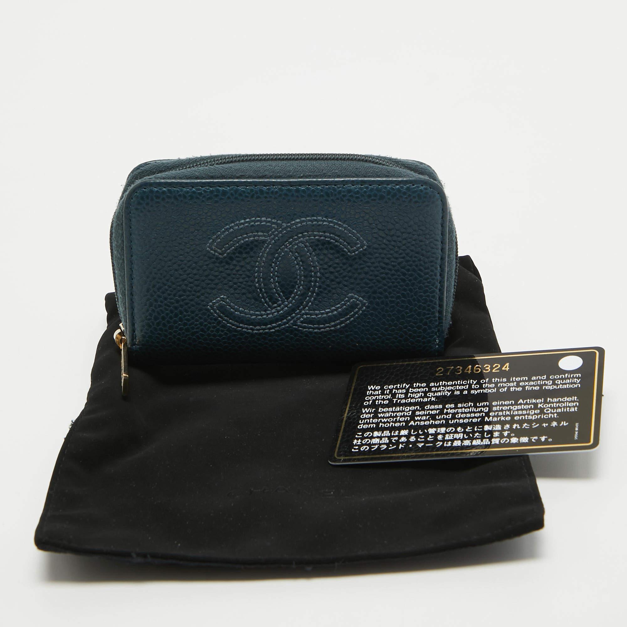 Chanel Dark Blue Caviar Leather CC Zip Coin Purse For Sale 7