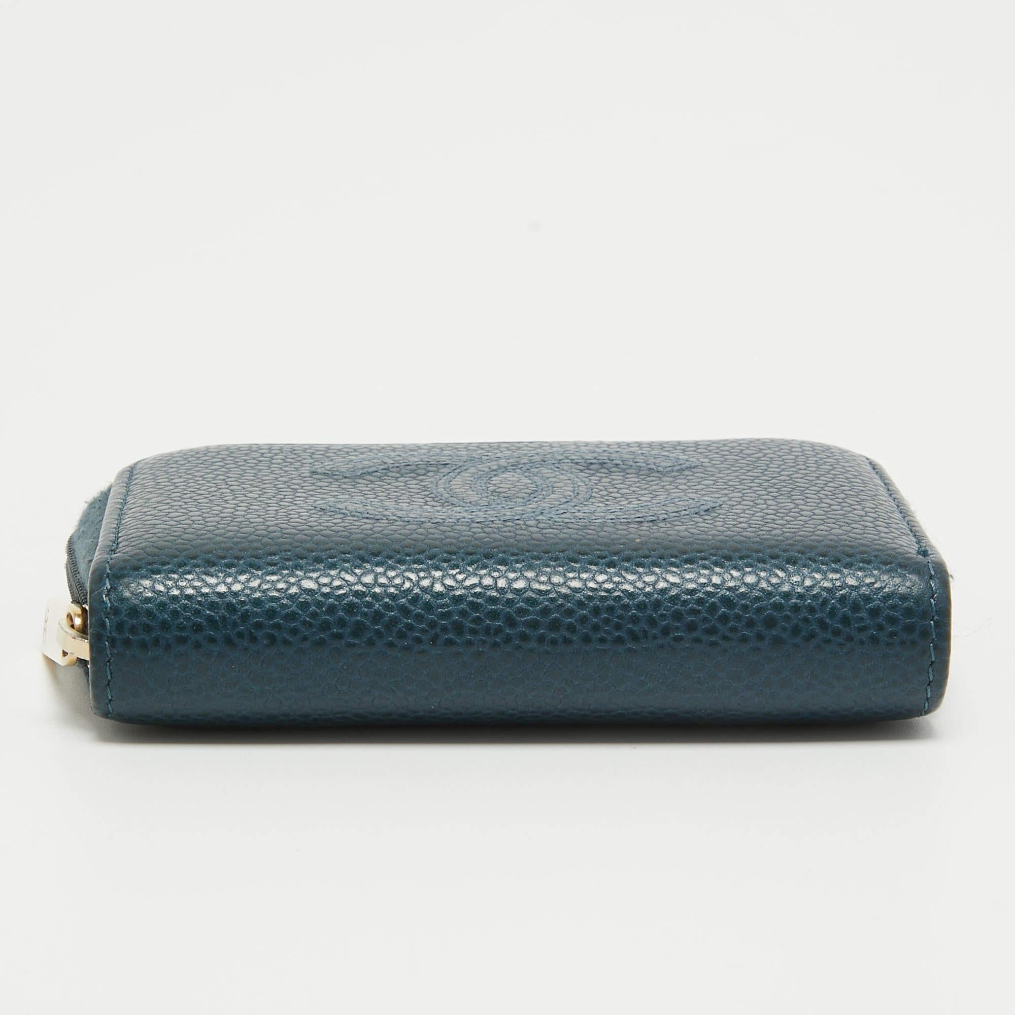 Chanel Dark Blue Caviar Leather CC Zip Coin Purse For Sale 5