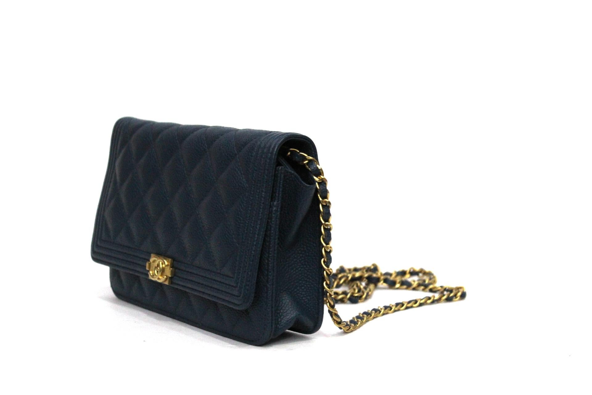Chanel Dark Blue Caviar Leather Woc Bag 4