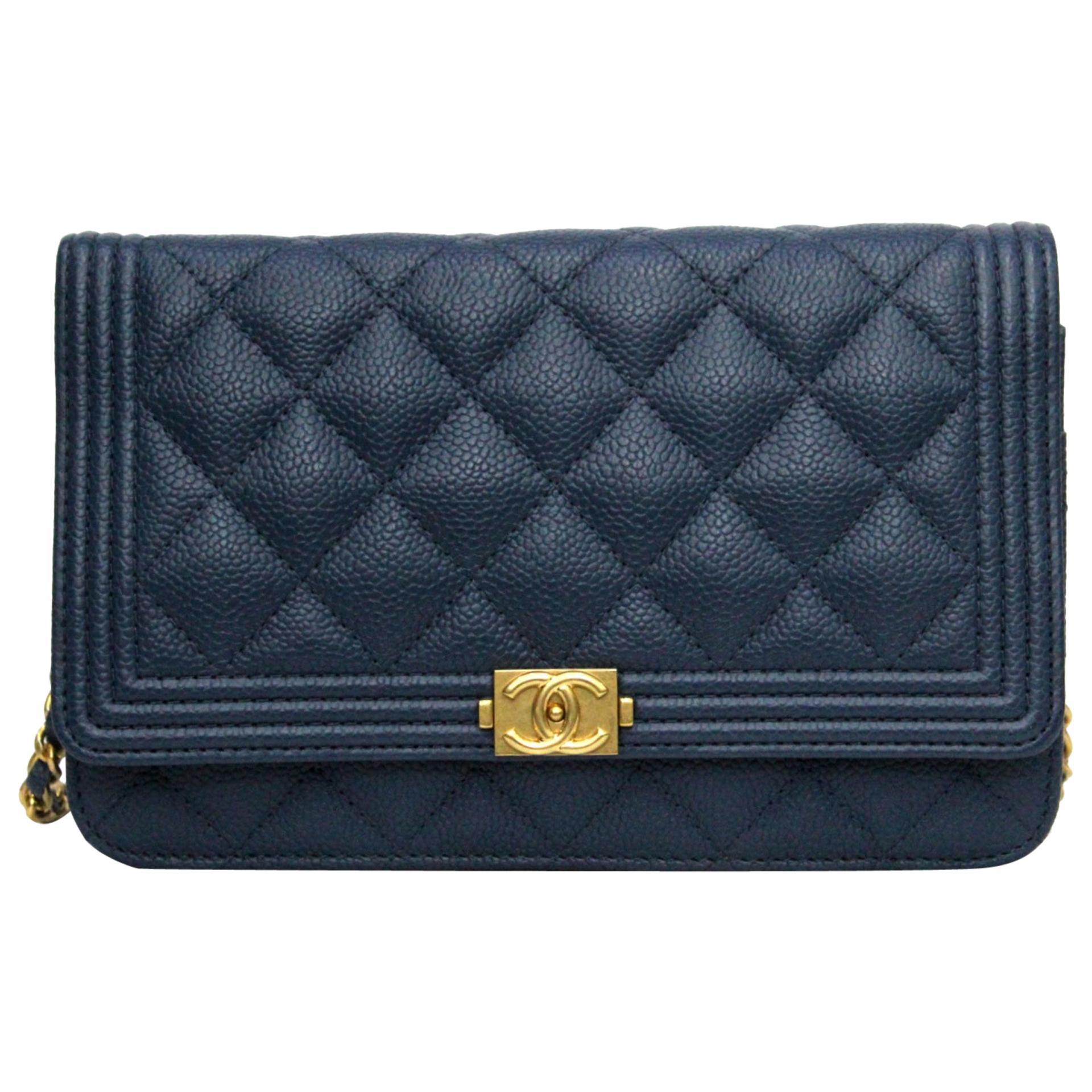 Chanel Dark Blue Caviar Leather Woc Bag