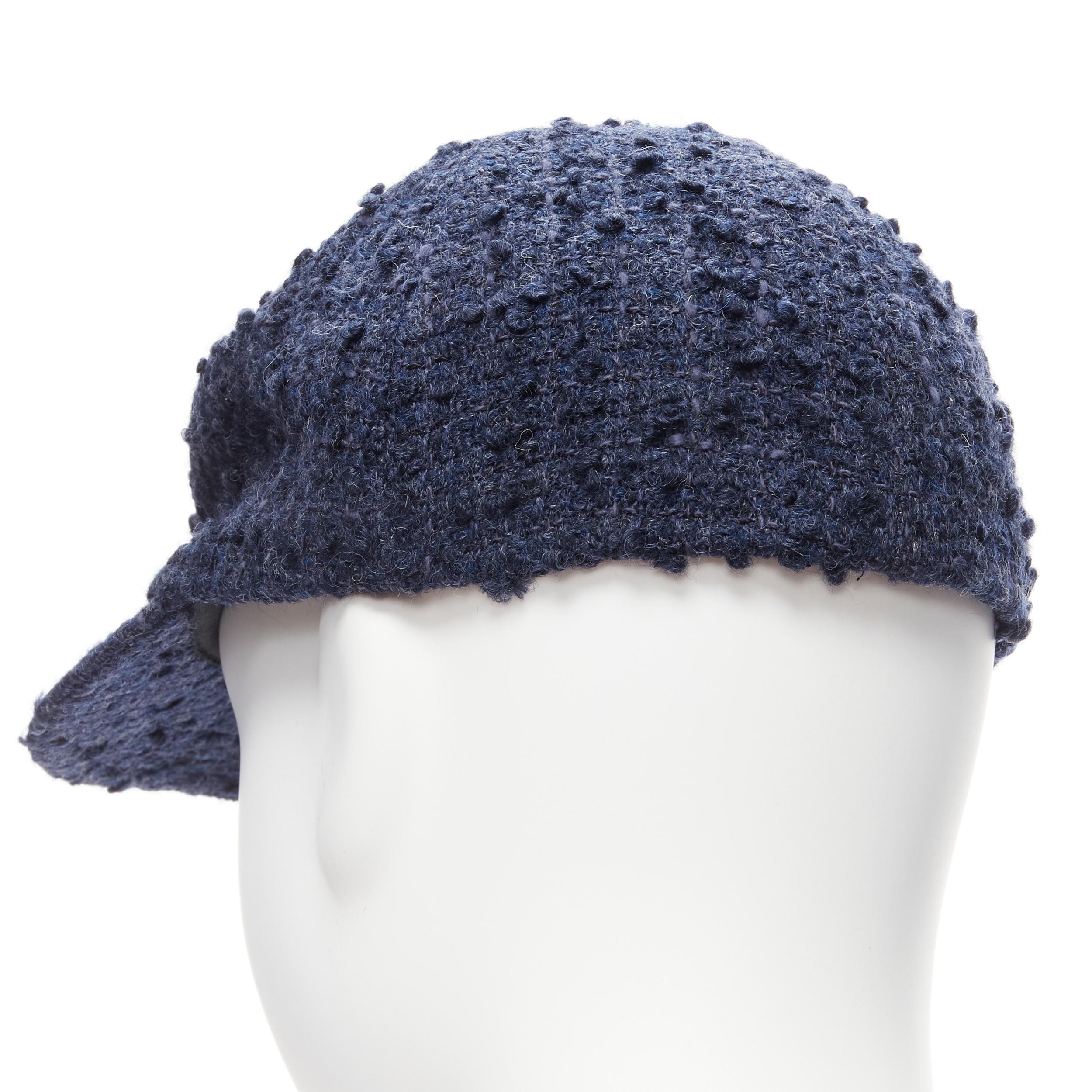Women's CHANEL dark blue CC interlock logo badge tweed cap hat M