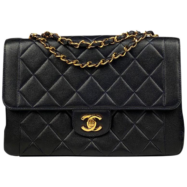 Chanel Dark Blue Classic Medium Single Flap Crossbody Bag For Sale