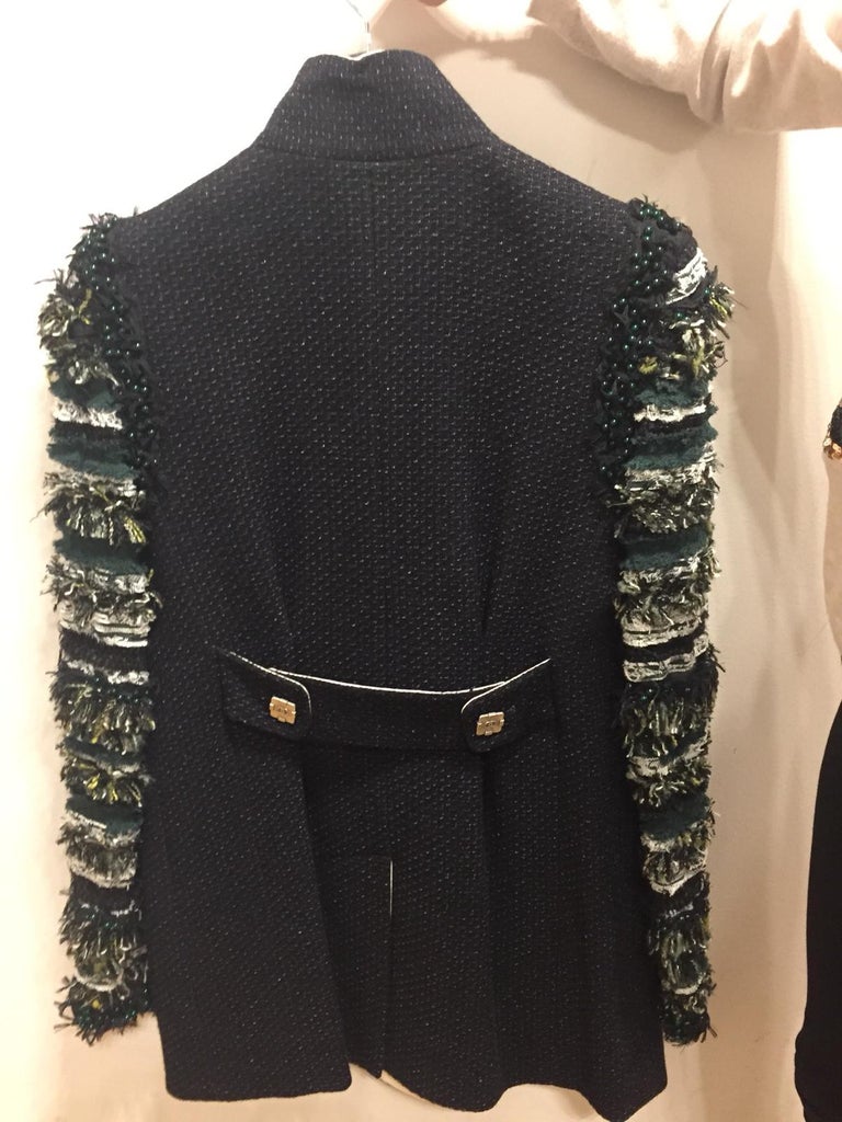 CHANEL dark blue coat with white dots, size 42 at 1stDibs