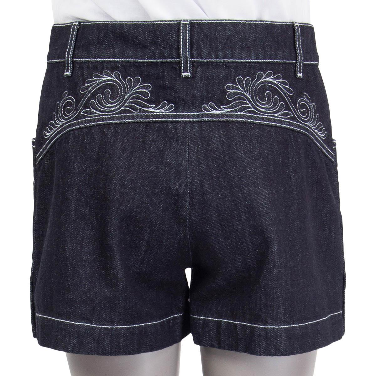 CHANEL dark blue cotton 2015 SALZBURG EMBROIDERED DENIM Shorts Pants 38 S For Sale 1