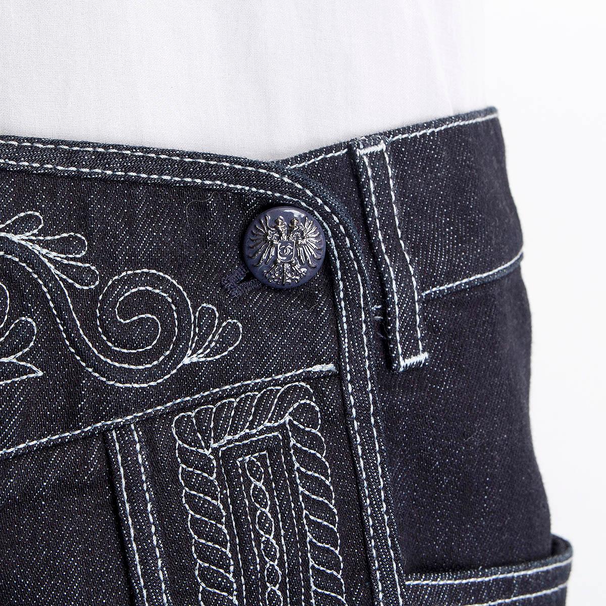 CHANEL dark blue cotton 2015 SALZBURG EMBROIDERED DENIM Shorts Pants 38 S For Sale 2