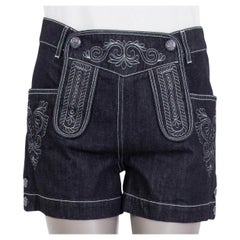 CHANEL dark blue cotton 2015 SALZBURG EMBROIDERED DENIM Shorts Pants 38 S