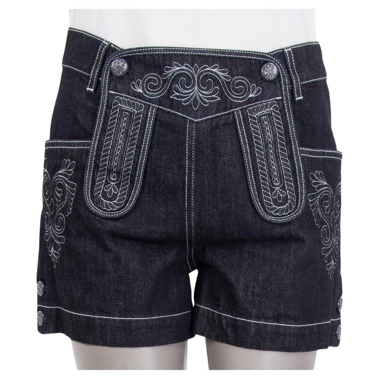 CHANEL dark blue cotton 2015 SALZBURG EMBROIDERED DENIM Shorts Pants 38 S  For Sale at 1stDibs