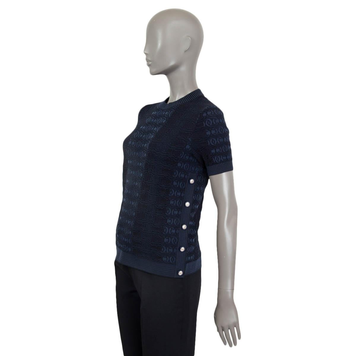 Black CHANEL dark blue cotton 2019 SIDE BUTTON KNIT T-Shirt Shirt 36 XS