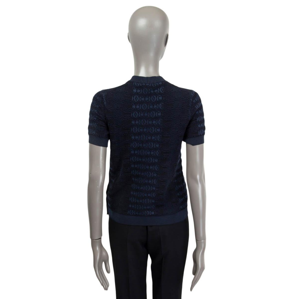 Women's CHANEL dark blue cotton 2019 SIDE BUTTON KNIT T-Shirt Shirt 36 XS
