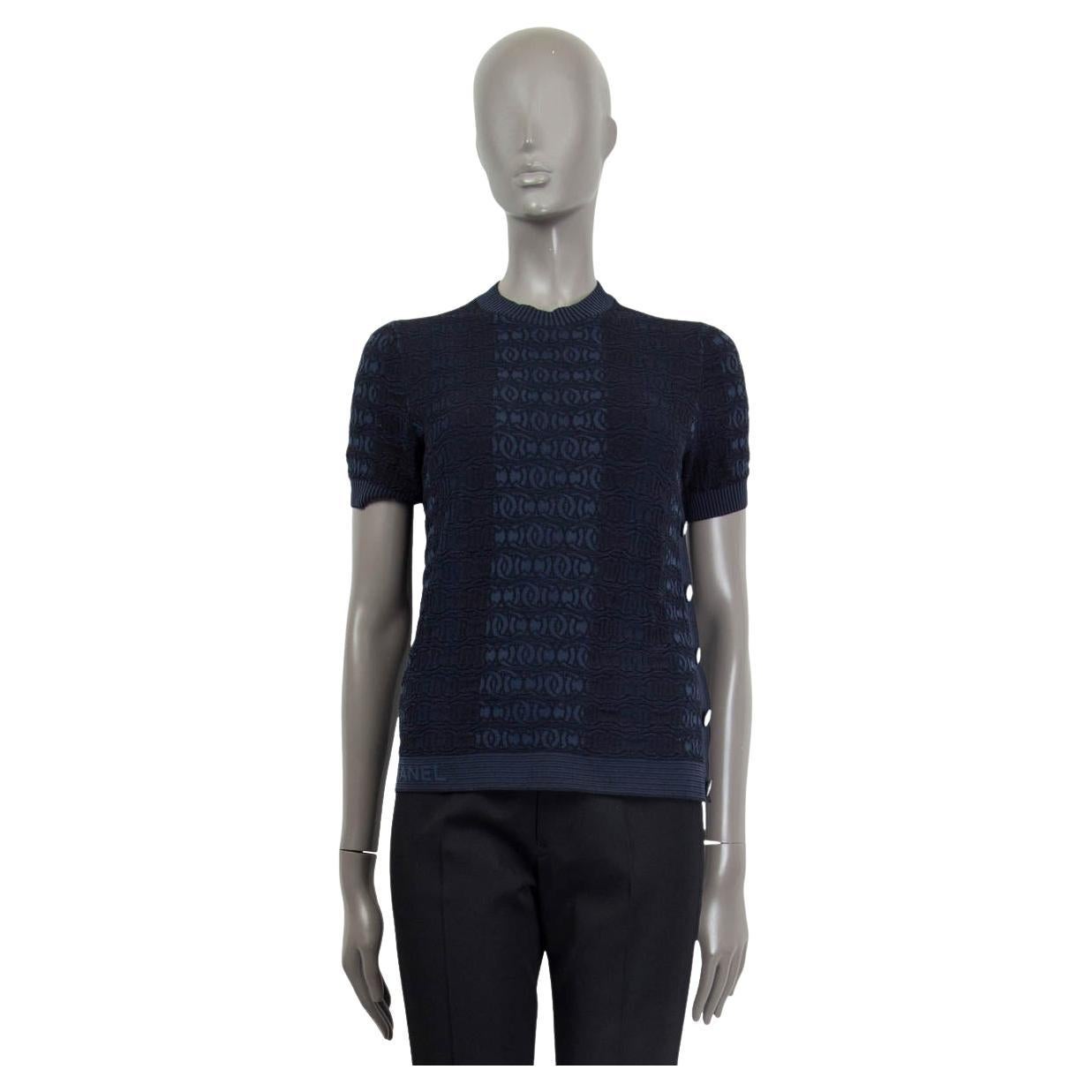 CHANEL dark blue cotton 2019 SIDE BUTTON KNIT T-Shirt Shirt 36 XS