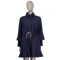 CHANEL dark blue cotton OVERSIZED DRAWSTRING Coat Jacket 38 S