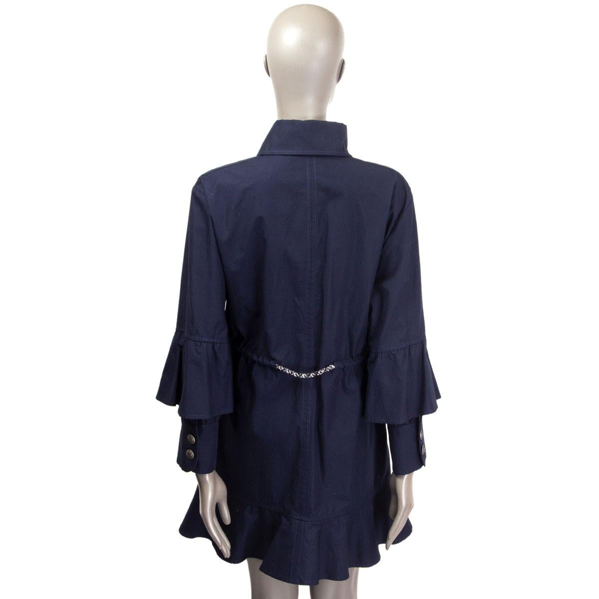 Women's CHANEL dark blue cotton OVERSIZED DRAWSTRING Coat Jacket 38 S For Sale