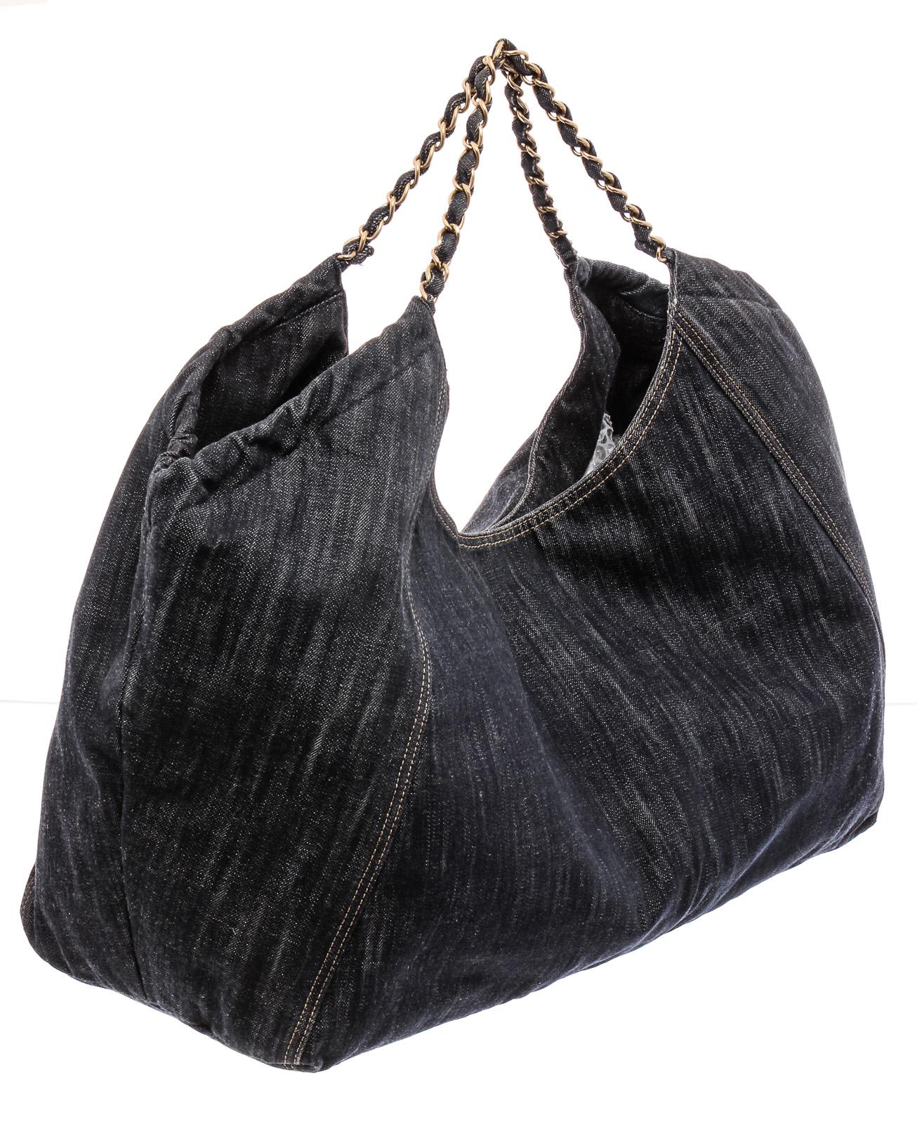 Black Chanel Dark Blue Denim Coco Cabas XL Tote Bag