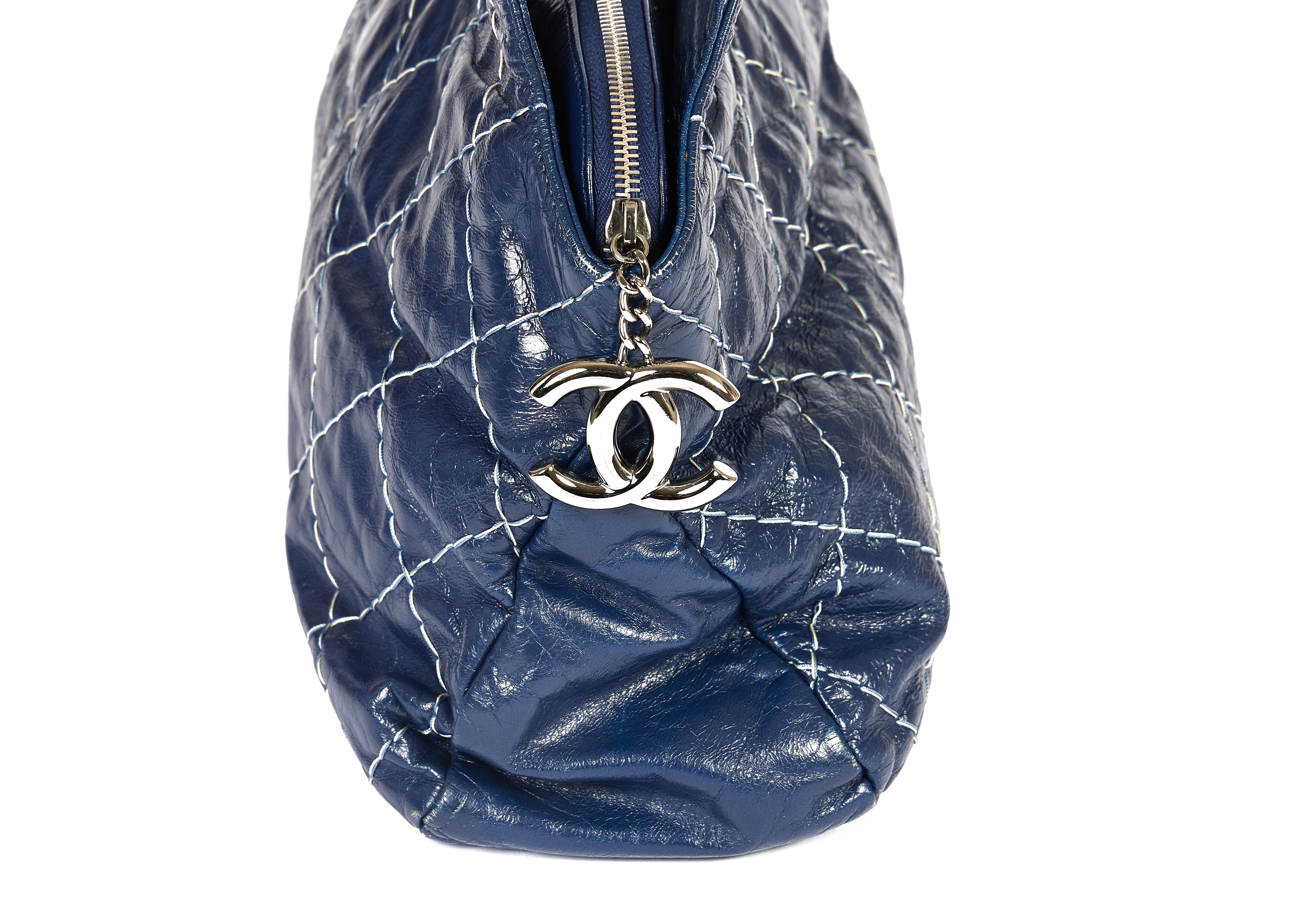 Women's Chanel Dark Blue Distressed Shoulder Bag For Sale