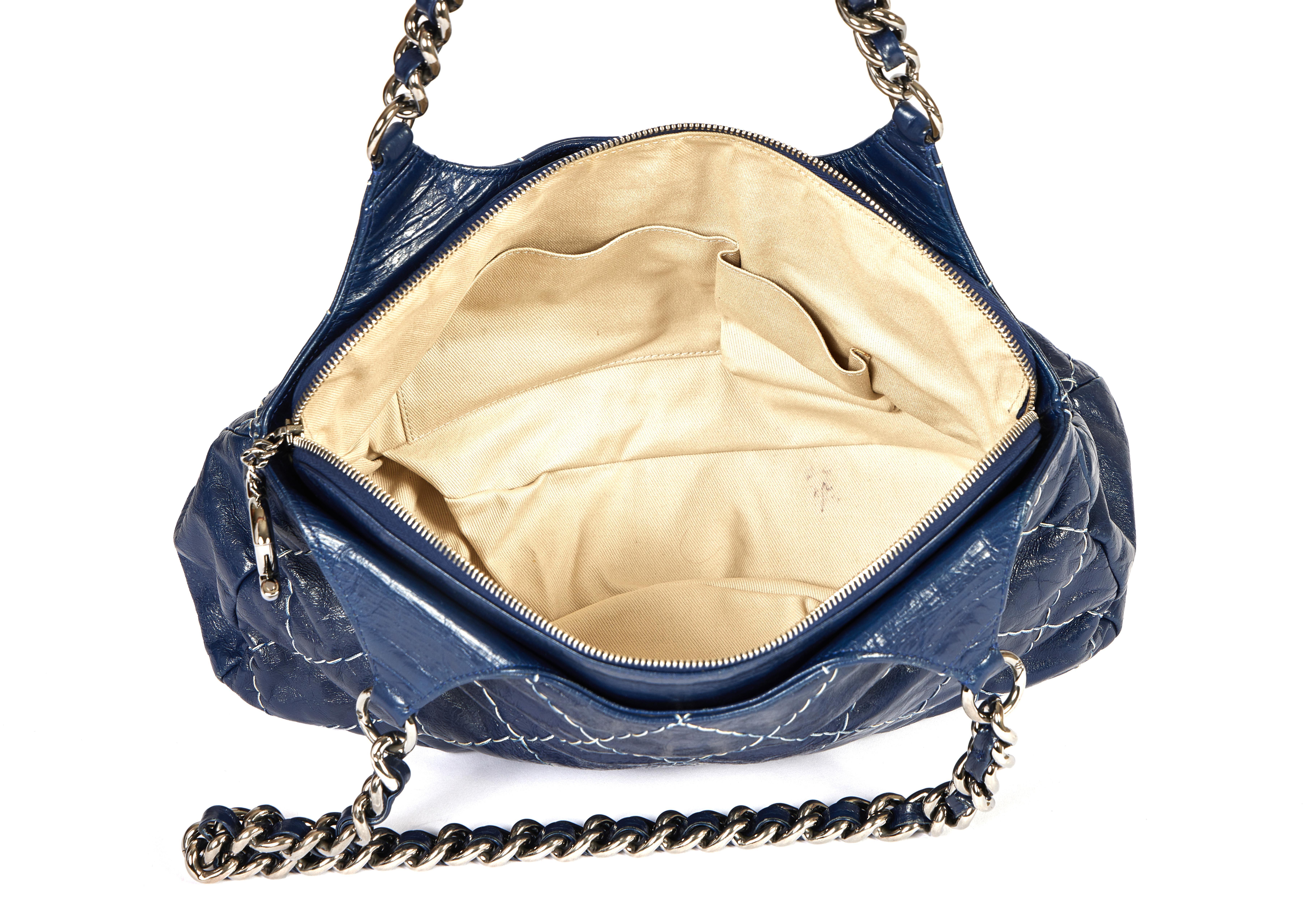 Chanel Dark Blue Distressed Shoulder Bag For Sale 4