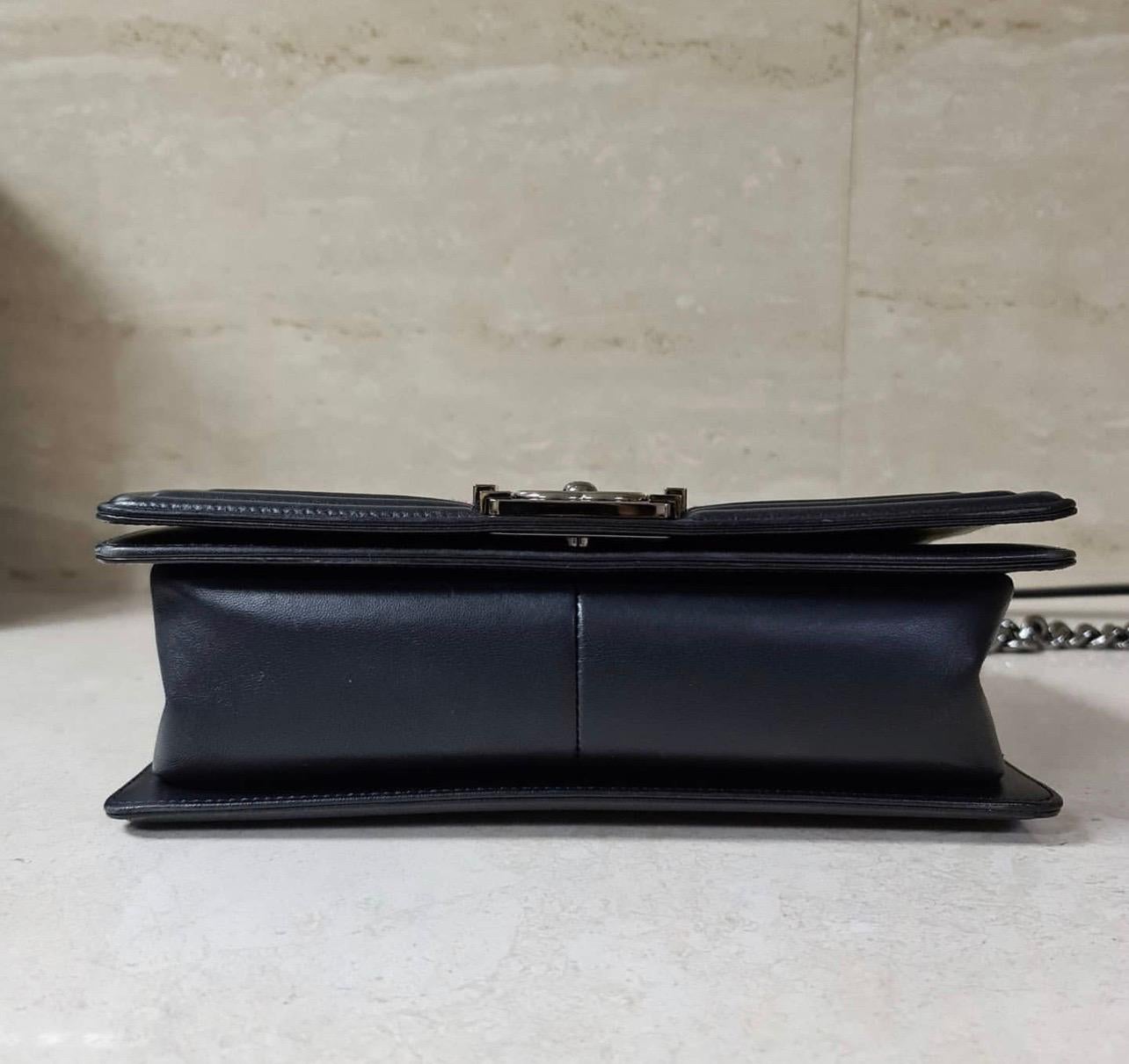 Women's Chanel Dark Blue Lambskin Leather Woven PVC Medium Boy Chanel Bag
