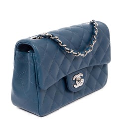 CHANEL dark blue leather CLASSIC MINI FLAP Shoulder Bag