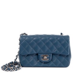 CHANEL dark blue leather CLASSIC MINI FLAP Shoulder Bag