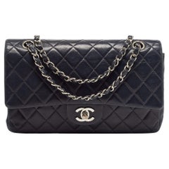 Chanel Dark Blue Leather Medium Classic Double Flap Bag