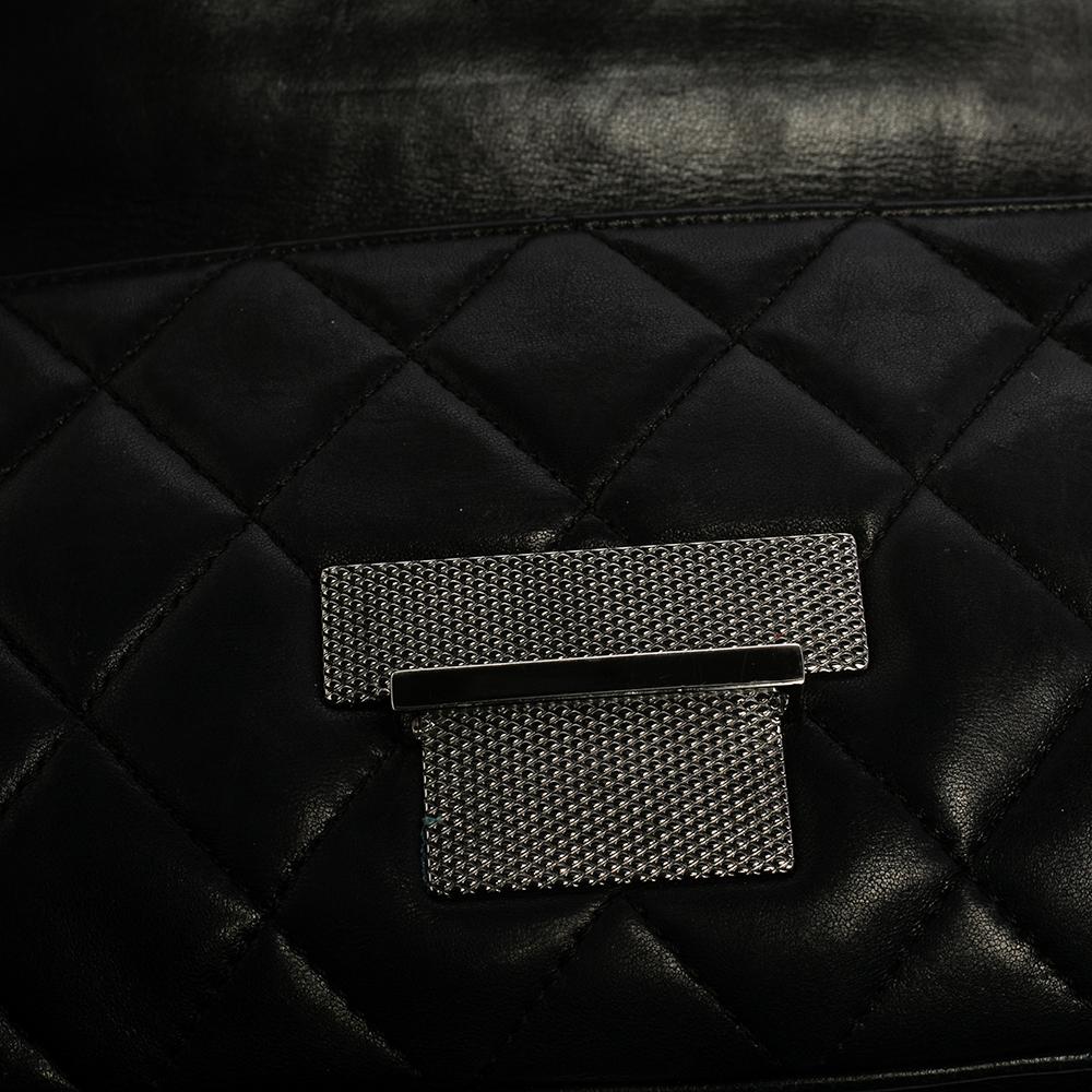 Chanel Dark Blue Leather Push Lock Accordion Flap Bag 4