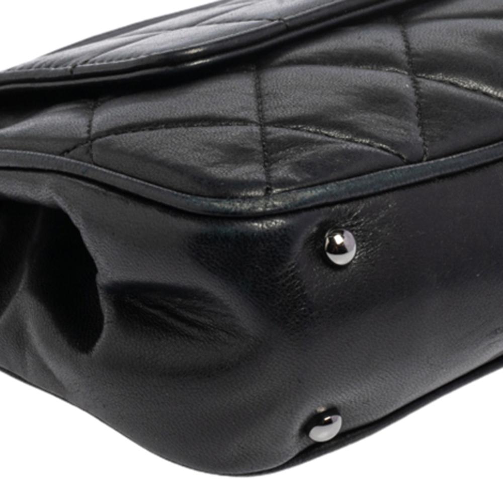 Women's Chanel Dark Blue Leather Push Lock Accordion Flap Bag