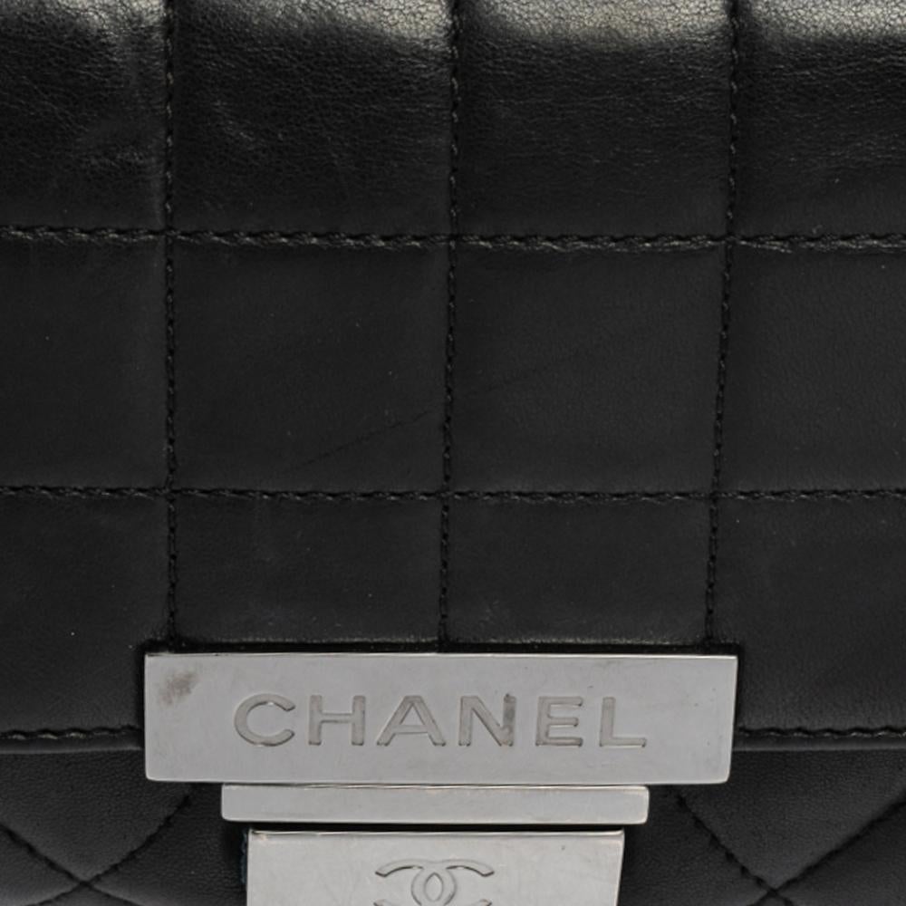 Chanel Dark Blue Leather Push Lock Accordion Flap Bag 2