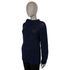 CHANEL dark blue mohair 12K CRYSTAL TURTLENECK Sweater 38 S