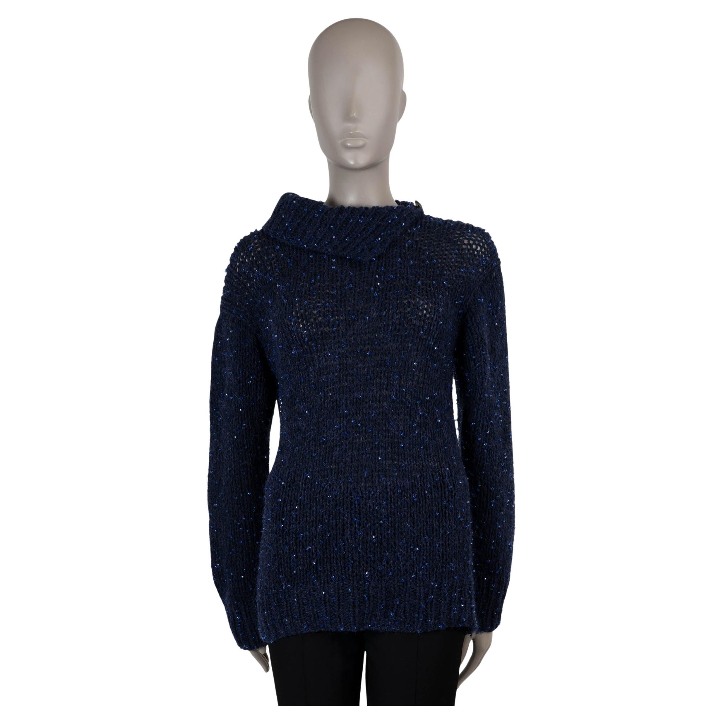 CHANEL dark blue mohair 12K CRYSTAL TURTLENECK Sweater 38 S