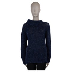 CHANEL dark blue mohair 12K CRYSTAL TURTLENECK Sweater 38 S