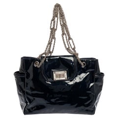 Chanel Dark Blue Patent Leather Giant Reissue Lock Chain Link Tote