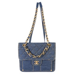 Chanel Dark Blue Quilted Denim Double You Backpack
