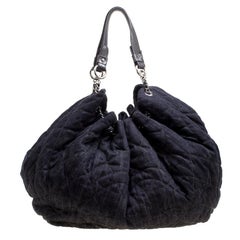 Chanel Dark Blue Quilted Denim Drawstring Bucket Bag