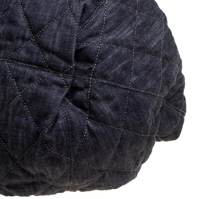 Chanel Dark Blue Quilted Denim Drawstring Bucket Bag 2